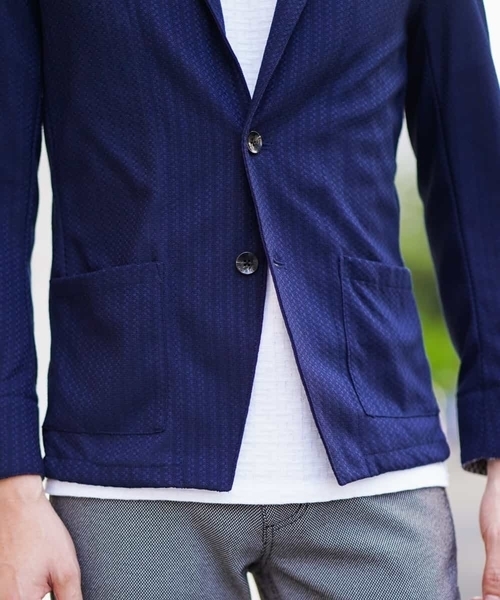 MICHEL KLEIN HOMME (ミッシェルクランオム)の「カットジャケット(ミニブロックチェックリンクス)(カーディガン/ボレロ・メンズ・ネイビー/グリーン・46/48/51)」の9枚目の写真