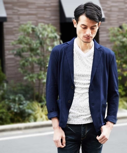 MICHEL KLEIN HOMME (ミッシェルクランオム)の「カットジャケット(ミニブロックチェックリンクス)(カーディガン/ボレロ・メンズ・ネイビー/グリーン・46/48/51)」の11枚目の写真