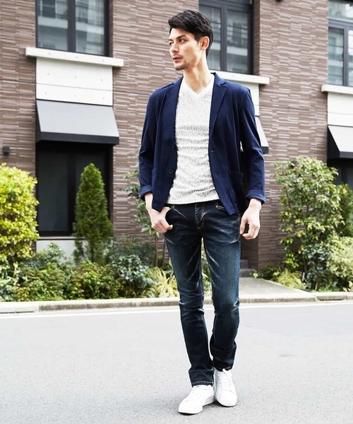 MICHEL KLEIN HOMME (ミッシェルクランオム)の「カットジャケット(ミニブロックチェックリンクス)(カーディガン/ボレロ・メンズ・ネイビー/グリーン・46/48/51)」の4枚目の写真