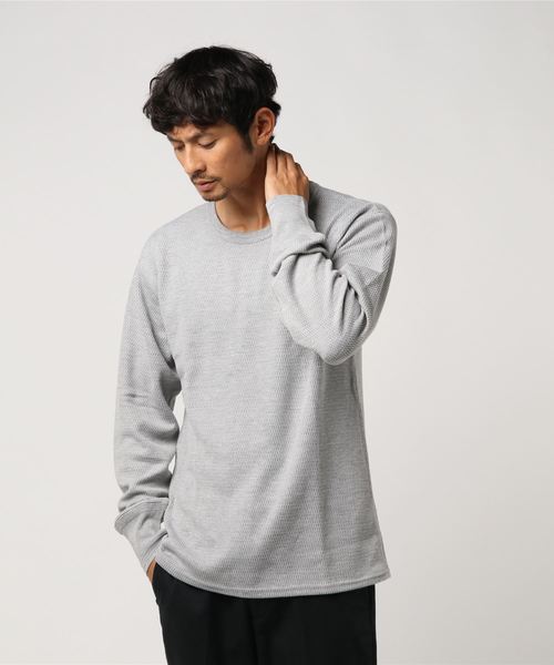 WEGO（ウィゴー）の「WEGO VINTAGE/ハニカムロングスリーブTシャツ（Tシャツ/カットソー・メンズ・ブラック/カーキ/アイボリー/杢グレー・SMALL/X-LARGE/MEDIUM/LARGE）」の6枚目の写真