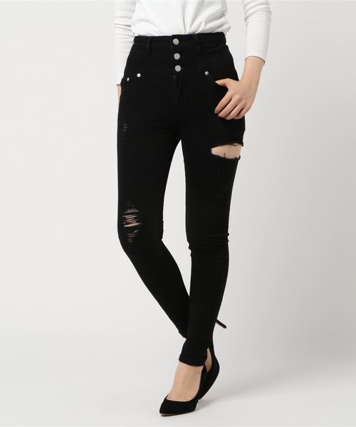 one way（ワンウェイ）の「サイドスラッシュHWブラックスキニー