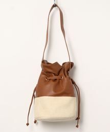 フェイクレザーコンビかご巾着バッグ