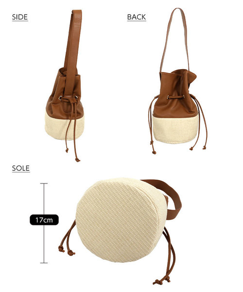 KOBE LETTUCE（コウベレタス）の「フェイクレザーコンビかご巾着バッグ（かごバッグ・レディース・グレイッシュベージュ/イエロー/キャメル/ブラック・FREE）」の18枚目の写真