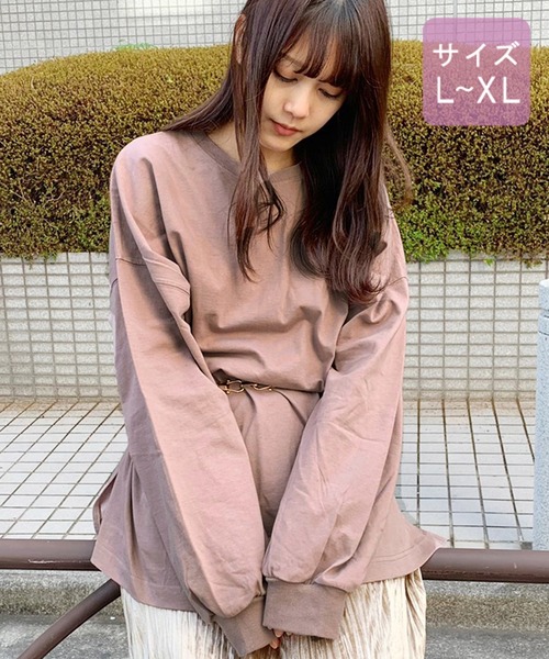 apres jour（アプレジュール）の「【大きいサイズ】スリット入りBIGロンＴ【ZOZOTOWN限定アイテム】（Tシャツ/カットソー・レディース・オフホワイト/ライトベージュ/モカ・X-LARGE）」の2枚目の写真