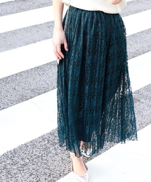 coca（coca）（コカ）の「総レースプリーツスカート（スカート・レディース・ブルー/ライトグリーン・ONE SIZE）」の2枚目の写真