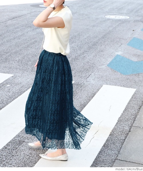 coca（coca）（コカ）の「総レースプリーツスカート（スカート・レディース・ブルー/ライトグリーン・ONE SIZE）」の12枚目の写真