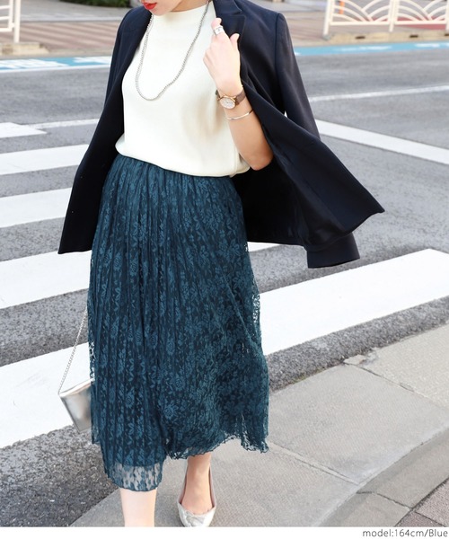 coca（coca）（コカ）の「総レースプリーツスカート（スカート・レディース・ブルー/ライトグリーン・ONE SIZE）」の7枚目の写真