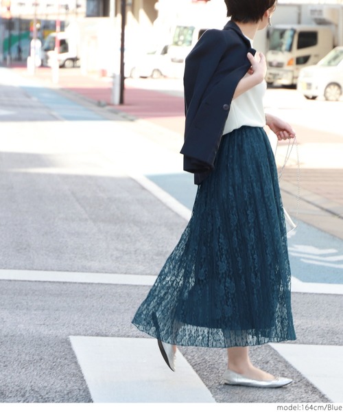 coca（coca）（コカ）の「総レースプリーツスカート（スカート・レディース・ブルー/ライトグリーン・ONE SIZE）」の8枚目の写真