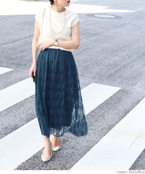 coca（coca）（コカ）の「総レースプリーツスカート（スカート・レディース・ブルー/ライトグリーン・ONE SIZE）」の10枚目の写真