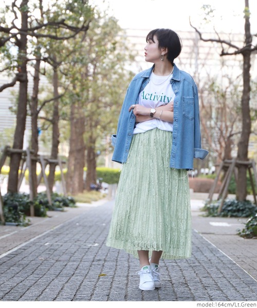 coca（coca）（コカ）の「総レースプリーツスカート（スカート・レディース・ブルー/ライトグリーン・ONE SIZE）」の14枚目の写真