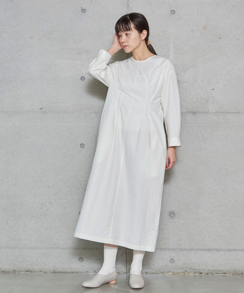 好評 のsilence ノートエシロンス のファッション ワンピース 70 2ウェザーせせらぎ加工 ウエストタックワンピース ワンピース Note Silence Et