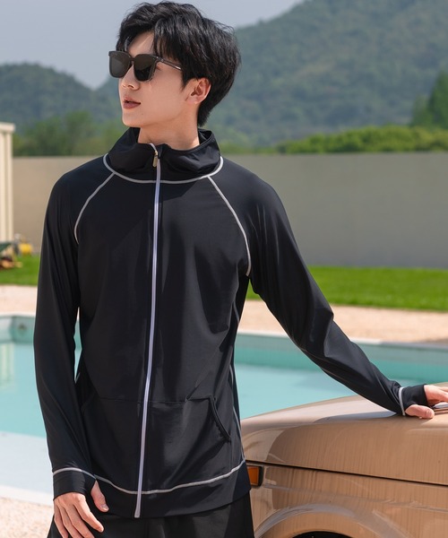 セール】【UVカット率 99.9%以上】メンズ フード付きフロントジップ