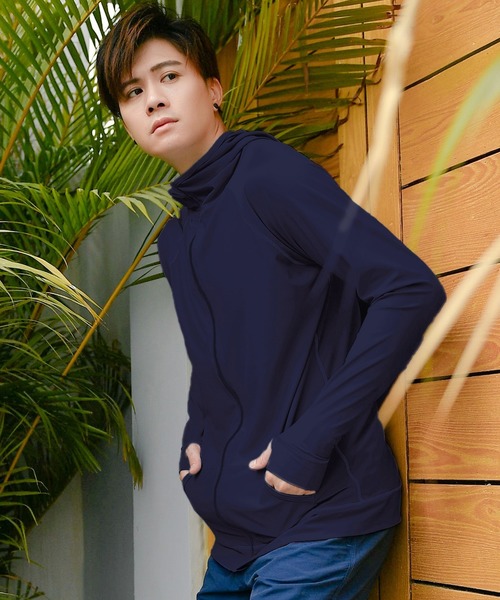 TeddyShop（テディショップ）の「【UVカット率 99.9%以上/UPF50+/水陸両用】メンズ フード付きフロントジップ長袖ラッシュガード（パーカー・メンズ・ブルー/ブラック/ネイビー/ホワイト/ダークグレー/ブルー系その他/ブルーグレー/グレー/ブラック系その他/カーキ/ブラック×ホワイト/ブラック系その他2/グレー系その他/グレー系その他2・LL/M/L/S）」の12枚目の写真