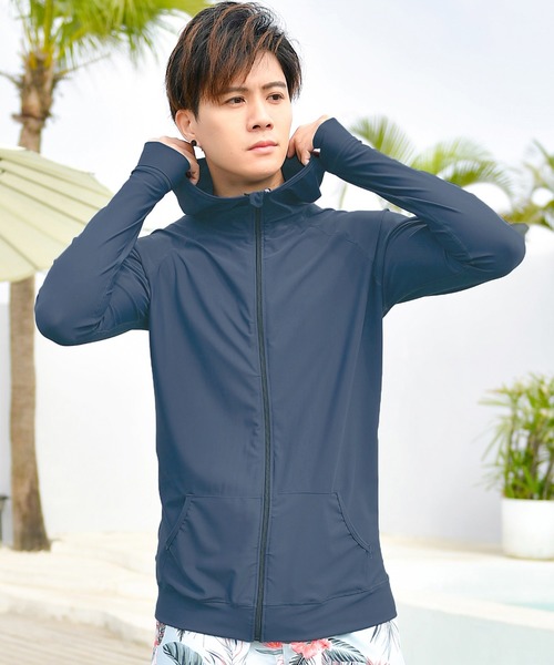 TeddyShop（テディショップ）の「【UVカット率 99.9%以上/UPF50+/水陸両用】メンズ フード付きフロントジップ長袖ラッシュガード（パーカー・メンズ・ブルー/ブラック/ネイビー/ホワイト/ダークグレー/ブルー系その他/ブルーグレー/グレー/ブラック系その他/カーキ/ブラック×ホワイト/ブラック系その他2/グレー系その他/グレー系その他2・LL/M/L/S）」の13枚目の写真