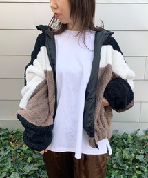 STYLEBLOCK | 裏タフタボア切り替えビッグシルエットジップアップボアブルゾン(ブルゾン)