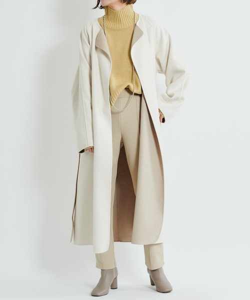 DouDou（ドゥドゥ）の「【2WAY仕様】リバーノーカラーコート（ノーカラーコート・レディース・グレイッシュベージュ/ベージュ・FREE）」の6枚目の写真