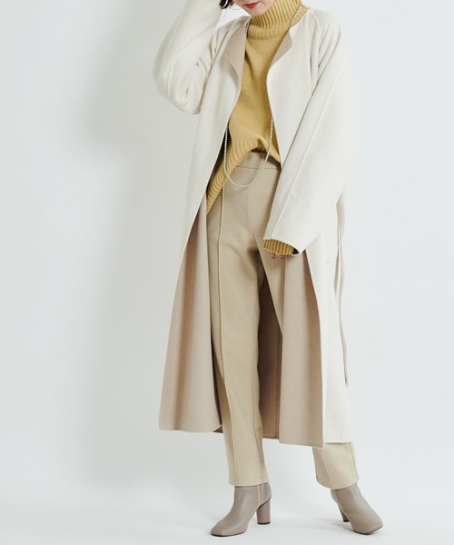 DouDou（ドゥドゥ）の「【2WAY仕様】リバーノーカラーコート（ノーカラーコート・レディース・グレイッシュベージュ/ベージュ・FREE）」の8枚目の写真