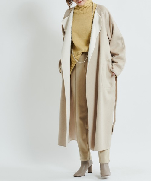 DouDou（ドゥドゥ）の「【2WAY仕様】リバーノーカラーコート（ノーカラーコート・レディース・グレイッシュベージュ/ベージュ・FREE）」の10枚目の写真