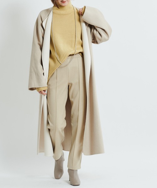 DouDou（ドゥドゥ）の「【2WAY仕様】リバーノーカラーコート（ノーカラーコート・レディース・グレイッシュベージュ/ベージュ・FREE）」の14枚目の写真