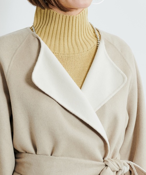 DouDou（ドゥドゥ）の「【2WAY仕様】リバーノーカラーコート（ノーカラーコート・レディース・グレイッシュベージュ/ベージュ・FREE）」の18枚目の写真