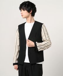 ROBES&CONFECTIONS | Robes&Confections/ローブス&コンフェクションズ/レーヨンドビーストライプジャケット(ノーカラージャケット)