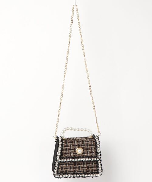 ROJITA(ロジータ)の「パールハンドルツイードバック(ハンドバッグ・レディース・ブラック/アイボリー・FREE)」の1枚目の写真