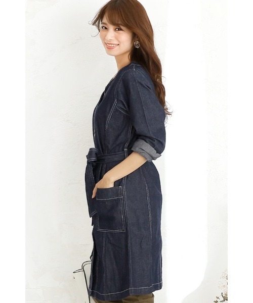 ElegChic（エレグシック）の「ノーカラーデニムジャケット（デニムジャケット・レディース・ネイビー・XL/4L/M/L/XXL）」の3枚目の写真