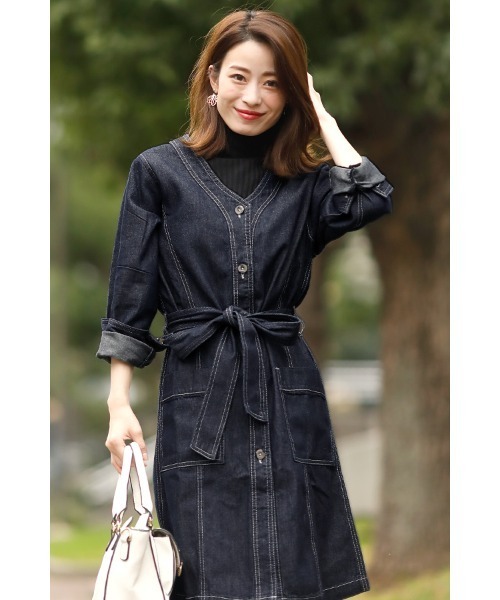 ElegChic（エレグシック）の「ノーカラーデニムジャケット（デニムジャケット・レディース・ネイビー・XL/4L/M/L/XXL）」の6枚目の写真