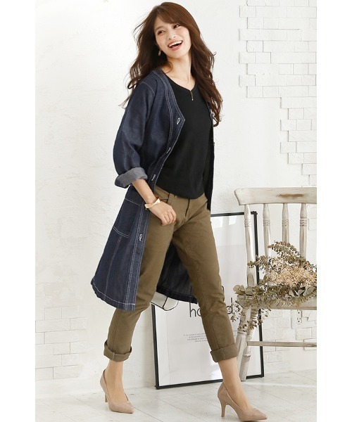 ElegChic（エレグシック）の「ノーカラーデニムジャケット（デニムジャケット・レディース・ネイビー・XL/4L/M/L/XXL）」の7枚目の写真