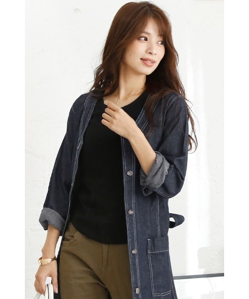 ElegChic（エレグシック）の「ノーカラーデニムジャケット（デニムジャケット・レディース・ネイビー・XL/4L/M/L/XXL）」の9枚目の写真