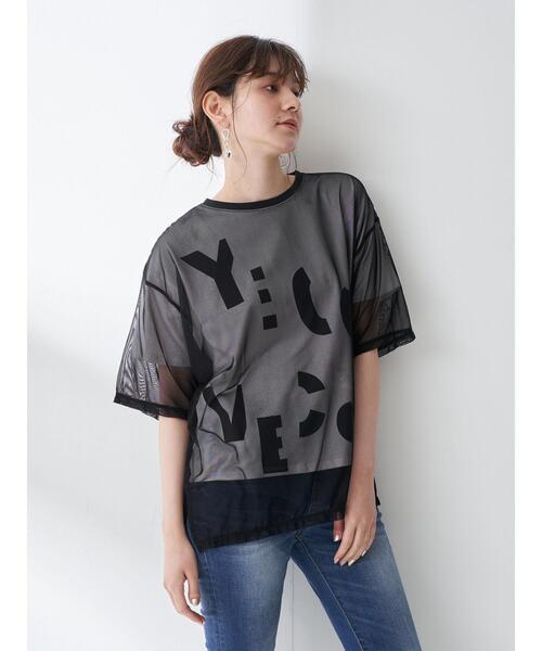 YECCA VECCA（イェッカヴェッカ）の「チュールレイヤードプリントTee　＊（Tシャツ/カットソー・レディース・オフホワイト/ブルー系その他7/ブラック・FREE）」の21枚目の写真