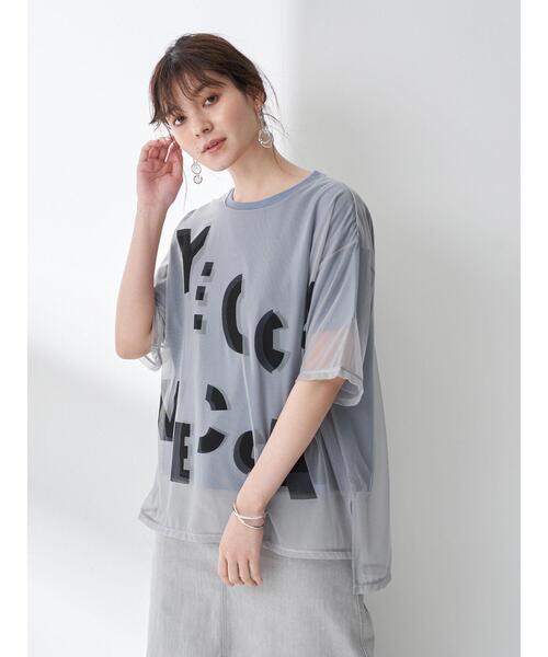 YECCA VECCA（イェッカヴェッカ）の「チュールレイヤードプリントTee　＊（Tシャツ/カットソー・レディース・オフホワイト/ブルー系その他7/ブラック・FREE）」の22枚目の写真