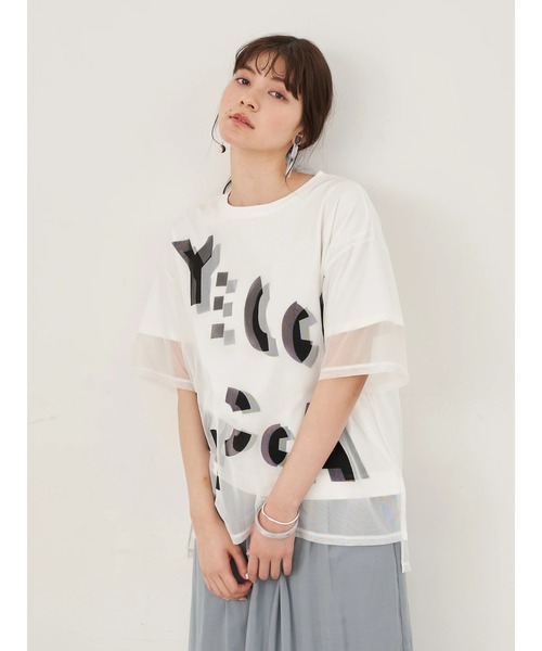 YECCA VECCA（イェッカヴェッカ）の「チュールレイヤードプリントTee　＊（Tシャツ/カットソー・レディース・オフホワイト/ブルー系その他7/ブラック・FREE）」の4枚目の写真