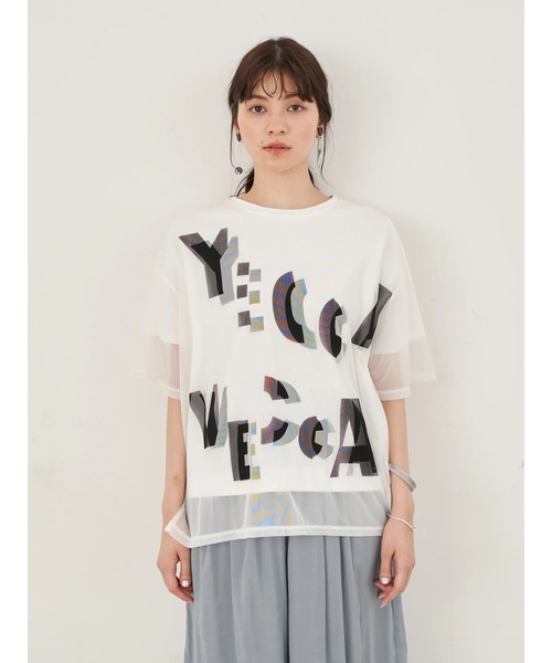 YECCA VECCA（イェッカヴェッカ）の「チュールレイヤードプリントTee　＊（Tシャツ/カットソー・レディース・オフホワイト/ブルー系その他7/ブラック・FREE）」の5枚目の写真