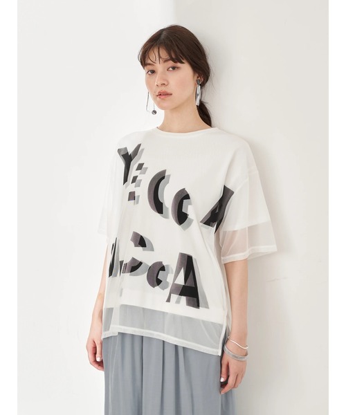 YECCA VECCA（イェッカヴェッカ）の「チュールレイヤードプリントTee　＊（Tシャツ/カットソー・レディース・オフホワイト/ブルー系その他7/ブラック・FREE）」の6枚目の写真