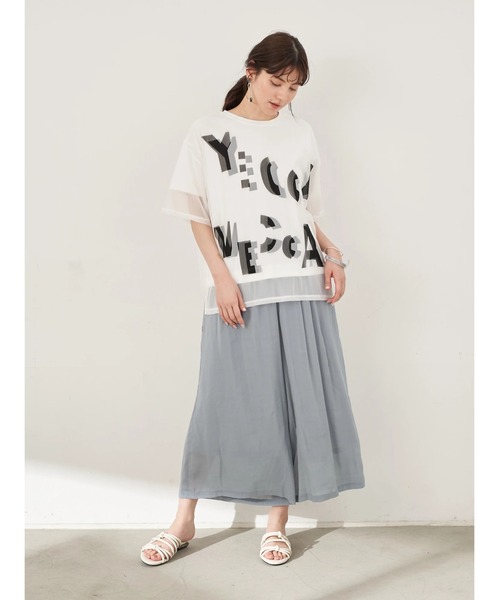 YECCA VECCA（イェッカヴェッカ）の「チュールレイヤードプリントTee　＊（Tシャツ/カットソー・レディース・オフホワイト/ブルー系その他7/ブラック・FREE）」の9枚目の写真