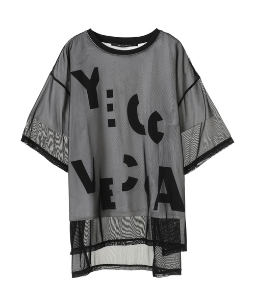 YECCA VECCA（イェッカヴェッカ）の「チュールレイヤードプリントTee　＊（Tシャツ/カットソー・レディース・オフホワイト/ブルー系その他7/ブラック・FREE）」の19枚目の写真