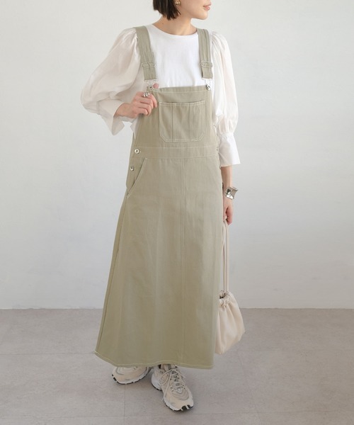 ＡＮＤＪ（アンドジェイ）の「配色ステッチジャンパースカート（ジャンパースカート・レディース・ライトカーキ/ブラック/ベージュ系その他/ブルーグレー/ピンク・M）」の4枚目の写真