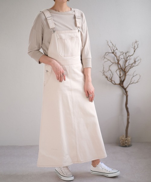 ＡＮＤＪ（アンドジェイ）の「配色ステッチジャンパースカート（ジャンパースカート・レディース・ライトカーキ/ブラック/ベージュ系その他/ブルーグレー/ピンク・M）」の3枚目の写真