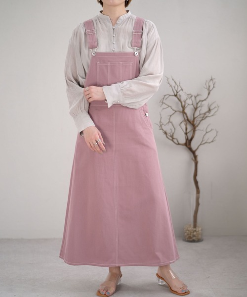 ＡＮＤＪ（アンドジェイ）の「配色ステッチジャンパースカート（ジャンパースカート・レディース・ライトカーキ/ブラック/ベージュ系その他/ブルーグレー/ピンク・M）」の5枚目の写真