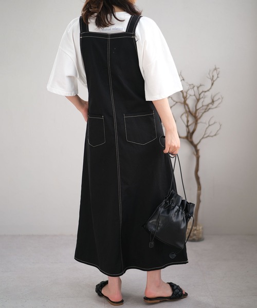 ＡＮＤＪ（アンドジェイ）の「配色ステッチジャンパースカート（ジャンパースカート・レディース・ライトカーキ/ブラック/ベージュ系その他/ブルーグレー/ピンク・M）」の22枚目の写真