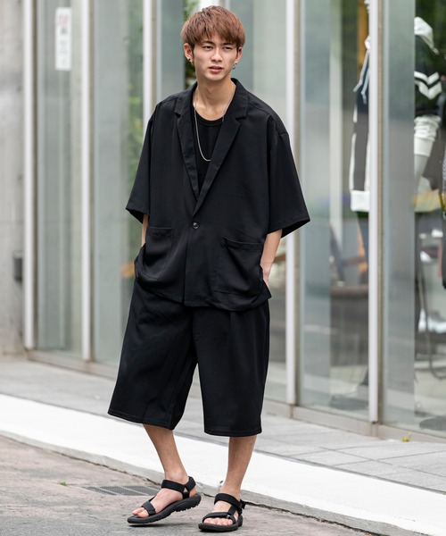 ADMIX/ATELIER SAB MEN（アドミックスアトリエサブメン）の「梨地 ジャージ 7分丈 ストレッチ イージー ルーズ ワイドパンツ（スウェットパンツ・メンズ・ダークブラウン/グレイッシュベージュ/グレイッシュブルー/ブラック・50/48）」の9枚目の写真