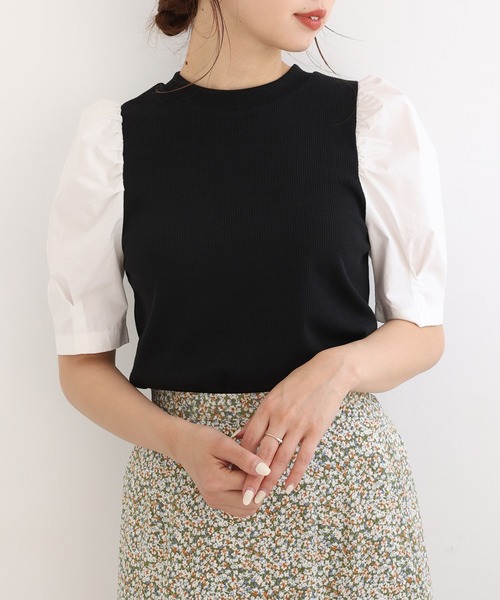 one after another NICE CLAUP(ワンアフターアナザーナイスクラップ)の「【Web限定】袖コンシャステレコプルオーバー(Tシャツ/カットソー・レディース・ブラック/ベージュ/オフホワイト/ブラック系その他・FREE)」の2枚目の写真