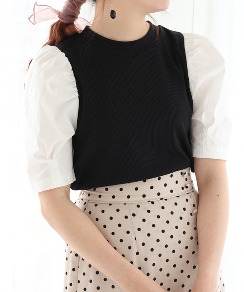 one after another NICE CLAUP(ワンアフターアナザーナイスクラップ)の「【Web限定】袖コンシャステレコプルオーバー(Tシャツ/カットソー・レディース・ブラック/ベージュ/オフホワイト/ブラック系その他・FREE)」の18枚目の写真