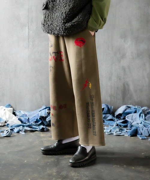 masterkey（マスターキー）の「masterkey マスターキー / GRAFFITI-WIDE 落書きジャガードニットパンツ ワイドパンツ / MK22A-P-13-1（その他パンツ・メンズ・ベージュ/ブラック/カーキ・FREE）」の3枚目の写真