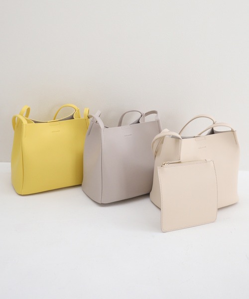 one after another NICE CLAUP（ワンアフターアナザーナイスクラップ）の「ポーチ付ミニトートバッグ（ショルダーバッグ・レディース・イエロー/アイボリー/グレイッシュベージュ・FREE）」の7枚目の写真