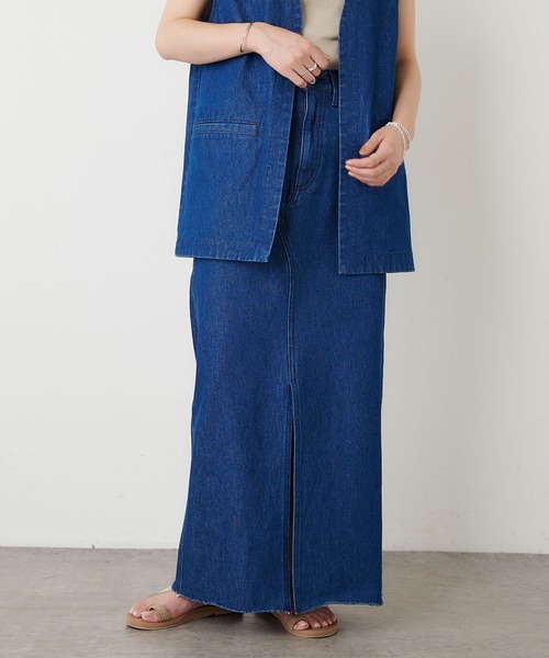 Omekashi（オメカシ）の「デニムスリットロングスカート（デニムスカート・レディース・ブラック/ブルー・36/38）」の2枚目の写真