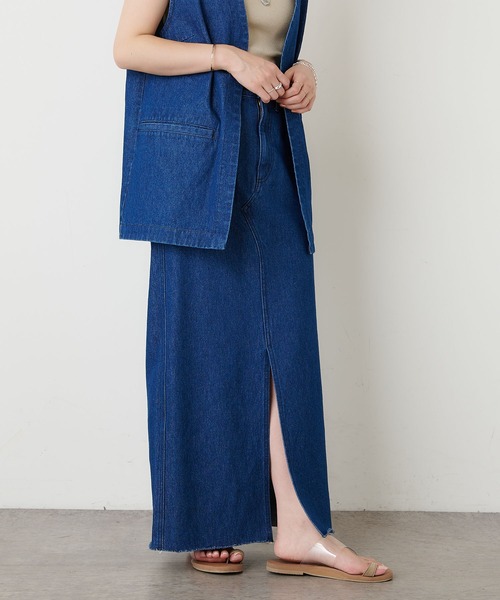 Omekashi（オメカシ）の「デニムスリットロングスカート（デニムスカート・レディース・ブラック/ブルー・36/38）」の5枚目の写真