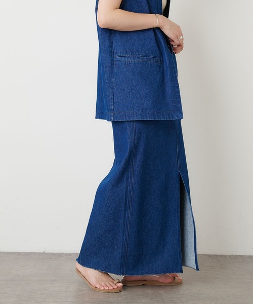 Omekashi（オメカシ）の「デニムスリットロングスカート（デニムスカート・レディース・ブラック/ブルー・36/38）」の7枚目の写真