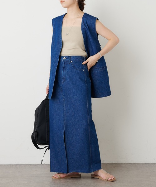 Omekashi（オメカシ）の「デニムスリットロングスカート（デニムスカート・レディース・ブラック/ブルー・36/38）」の9枚目の写真